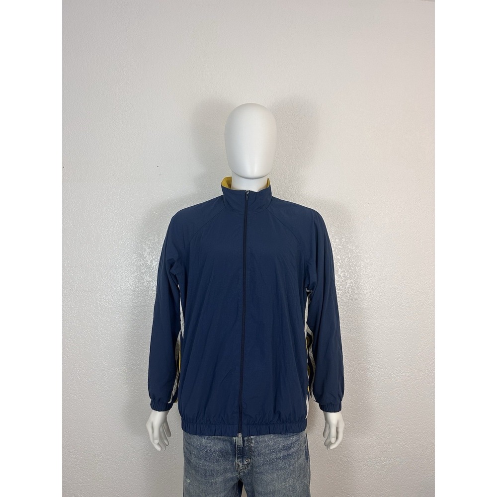 Speedo Full-Zip Windbreaker Jacket - Navy Blue with Yellow & White Stripes L